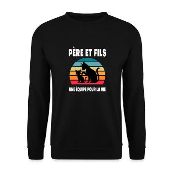 Father and Son Cat Vintage Dad Duo Father's Day - Unisex Sweatshirt - black - Front - Alina (178cm) & Michal (187cm)