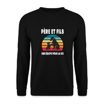 père et fils chien papa vintage duo fête des pères - Sweat-shirt Unisexe - noir - Devant - Alina (178cm) & Michal (187cm)