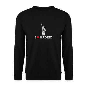 J’aime Madrid Statue De La Liberté Jeu De Mots Coeur Drapeau - Sweat-shirt Unisexe - noir - Devant - Alina (178cm) & Michal (187cm)