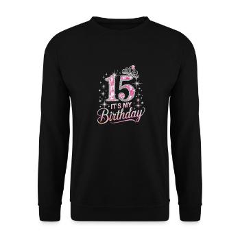 15th Birthday Crown Star Glitter Design - Unisex Sweatshirt - black - Front - Alina (178cm) & Michal (187cm)