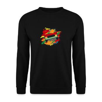 80's Mottoparty 80er Jahre Outfit Kassette - Unisex Pullover - Schwarz - Vorne - Alina (178cm) & Michal (187cm)