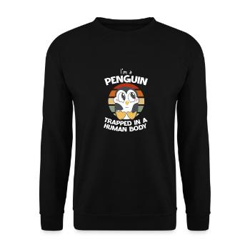 Ich Bin Ein Pinguin Gefangen Im Menschlichen - Unisex Pullover - Schwarz - Vorne - Alina (178cm) & Michal (187cm)