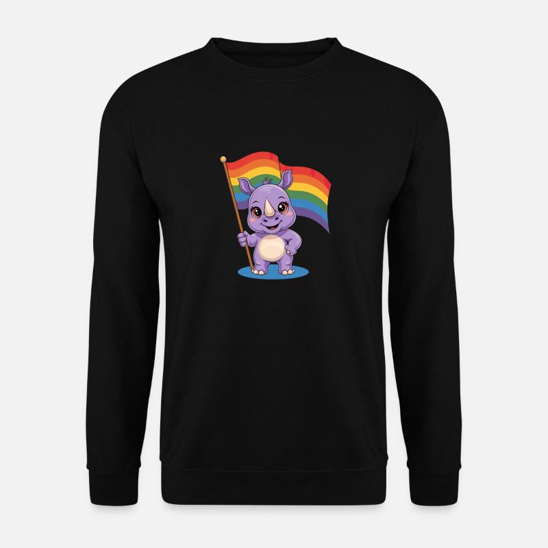 Cute rhinoceros with rainbow flag - Unisex Sweatshirt - black