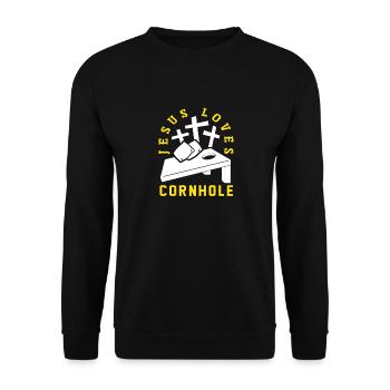 Jesus Liebt Cornhole Spieler Design - Unisex Pullover - Schwarz - Vorne - Alina (178cm) & Michal (187cm)