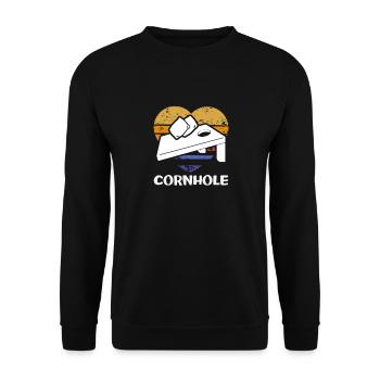 Cornhole Spieler Herz Retro Design - Unisex Pullover - Schwarz - Vorne - Alina (178cm) & Michal (187cm)