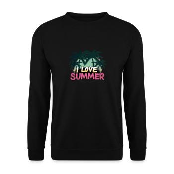 I Love Summer Palmen Strand Vibes Sonnenuntergang - Unisex Pullover - Schwarz - Vorne - Alina (178cm) & Michal (187cm)