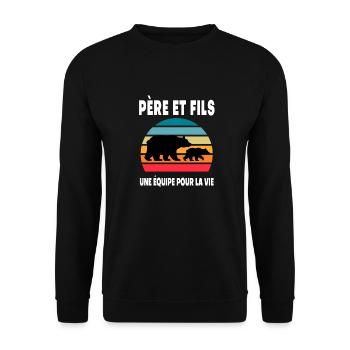 père et fils ours papa vintage duo fête des pères - Sweat-shirt Unisexe - noir - Devant - Alina (178cm) & Michal (187cm)