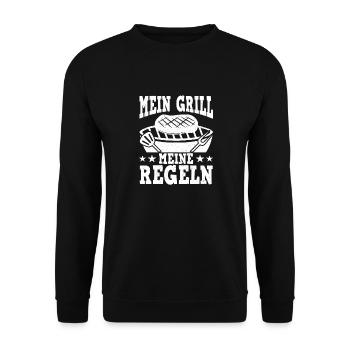 Mein Grill Meine Regeln Grillmeister BBQ Grillen - Unisex Pullover - Schwarz - Vorne - Alina (178cm) & Michal (187cm)