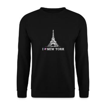 New York Eiffelturm Liebhaber Herz Flagge Wortspiel Humor - Unisex Pullover - Schwarz - Vorne - Alina (178cm) & Michal (187cm)