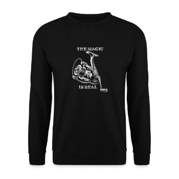 FISHING REEL THE MAGIC IS REAL - Unisex Sweatshirt - black - Front - Alina (178cm) & Michal (187cm)