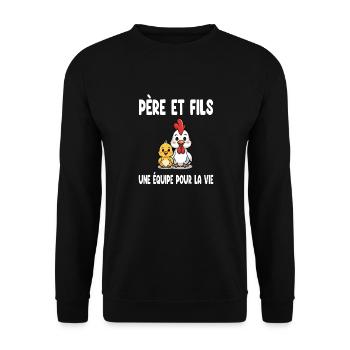 père et fils poule papa duo assorti fête des pères - Sweat-shirt Unisexe - noir - Devant - Alina (178cm) & Michal (187cm)