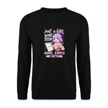 Just a Girl Who Loves Anime Ramen and Sketching - Unisex Pullover - Schwarz - Vorne - Alina (178cm) & Michal (187cm)