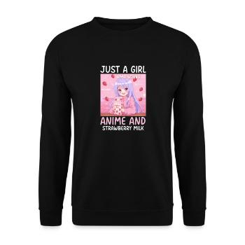 Just a Girl Who Loves Anime Strawberry Milk - Unisex Pullover - Schwarz - Vorne - Alina (178cm) & Michal (187cm)