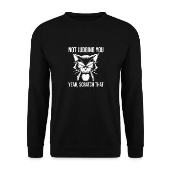 Sarkastische Katze Not Judging You Scratch That - Unisex Pullover - Schwarz - Vorne - Alina (178cm) & Michal (187cm)