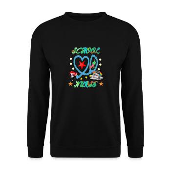 Bunte Schulkrankenschwester - Unisex Pullover - Schwarz - Vorne - Alina (178cm) & Michal (187cm)