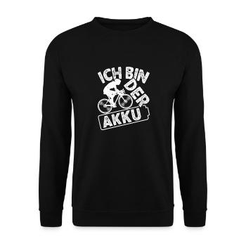 Radfahrer ICH BIN DER AKKU Radeln Lustiges - Unisex Pullover - Schwarz - Vorne - Alina (178cm) & Michal (187cm)