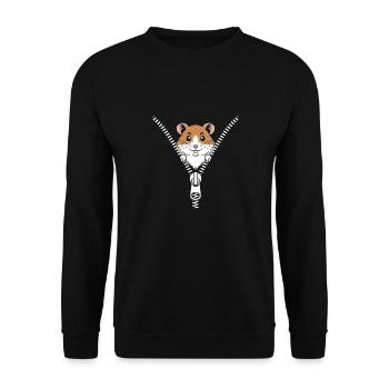 Niedlicher Hamster Entdeckt Neugierig Die Welt - Unisex Pullover - Schwarz - Vorne - Alina (178cm) & Michal (187cm)