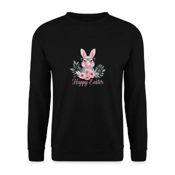 Joyeux lapin de Pâques avec des verres et des fleurs - Sweat-shirt Unisexe - noir - Devant - Alina (178cm) & Michal (187cm)