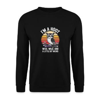 I ́M A Hoot Wise, Wild And Weird - Unisex Sweatshirt - black - Front - Alina (178cm) & Michal (187cm)