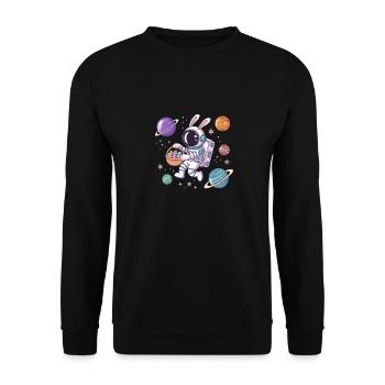 Lapin de Pâques astronaute dans l’espace avec des planètes - Sweat-shirt Unisexe - noir - Devant - Alina (178cm) & Michal (187cm)