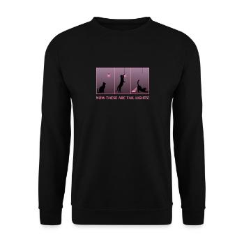 Lustige Katze Eating Glühbirne Glühendes Hintern Rücklicht - Unisex Pullover - Schwarz - Vorne - Alina (178cm) & Michal (187cm)