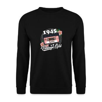 80 Jahre Vintage Frauen 1945 Geburtstag - Unisex Pullover - Schwarz - Vorne - Alina (178cm) & Michal (187cm)