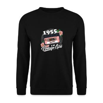 70 Jahre Vintage Frauen 1955 Geburtstag - Unisex Pullover - Schwarz - Vorne - Alina (178cm) & Michal (187cm)