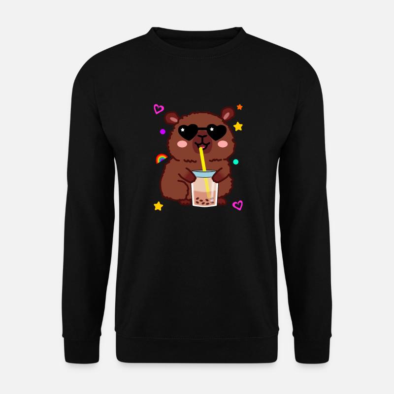 Kawaii Capybara with Bubble Tea Sunglasses - Unisex Sweatshirt - black