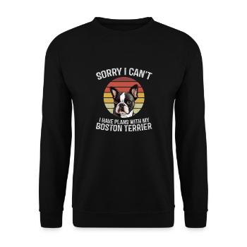 Tut mir leid, ich kann nicht, ich habe Pläne mit meinem Boston - Unisex Pullover - Schwarz - Vorne - Alina (178cm) & Michal (187cm)