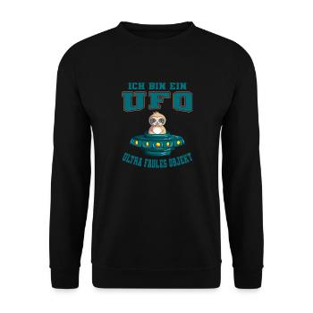 Ich Bin Ein UFO Ultra Faules Objekt Faultier Alien - Unisex Pullover - Schwarz - Vorne - Alina (178cm) & Michal (187cm)