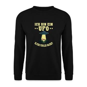 Ich Bin Ein UFO Ultra Faules Objekt Faultier Alien - Unisex Pullover - Schwarz - Vorne - Alina (178cm) & Michal (187cm)