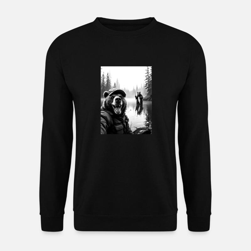 Fischerei Bär Selfie - Unisex Pullover - Schwarz