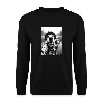 Fischerei Dalmatiner Hund Selfie - Unisex Pullover - Schwarz - Vorne - Alina (178cm) & Michal (187cm)