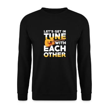 Lass Uns Im Einklang Miteinander Sein Mit Gitarre - Unisex Pullover - Schwarz - Vorne - Alina (178cm) & Michal (187cm)