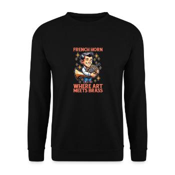 French Horn Where Art Meets Brass Band Musician - Unisex Pullover - Schwarz - Vorne - Alina (178cm) & Michal (187cm)