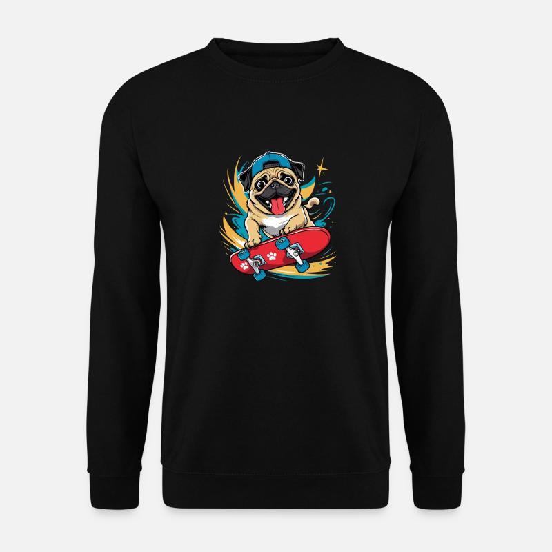 Skateboarder Hund, Skateboard Mops - Unisex Pullover - Schwarz
