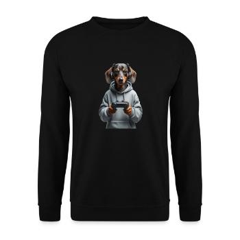 Gamer Dachshund - Gambler Dog with Hoodie - Unisex Sweatshirt - black - Front - Alina (178cm) & Michal (187cm)