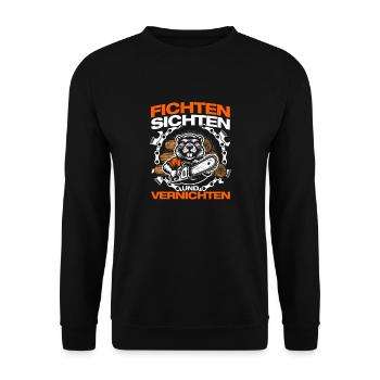 Fichten sichten Holz machen Holzfäller Waldarbeit - Unisex Pullover - Schwarz - Vorne - Alina (178cm) & Michal (187cm)