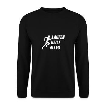 Läufer LAUFEN HEILT ALLES Laufen Lustiges - Unisex Pullover - Schwarz - Vorne - Alina (178cm) & Michal (187cm)