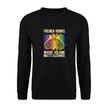 French Horns Where Volume Meets Marching Band - Unisex Pullover - Schwarz - Vorne - Alina (178cm) & Michal (187cm)