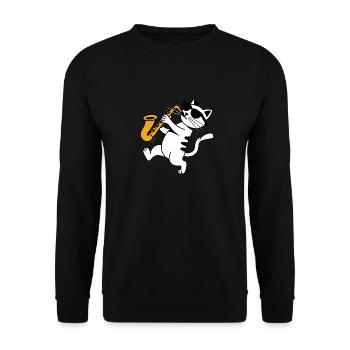 Katze Blaskapelle Saxophon Sonnebrille - Unisex Pullover - Schwarz - Vorne - Alina (178cm) & Michal (187cm)