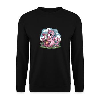 Licorne avec harpe et fraises dans le champ de fleurs - Sweat-shirt Unisexe - noir - Devant - Alina (178cm) & Michal (187cm)