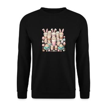 Ostern Kaffeeliebhaber Osterhase Tassen - Unisex Pullover - Schwarz - Vorne - Alina (178cm) & Michal (187cm)