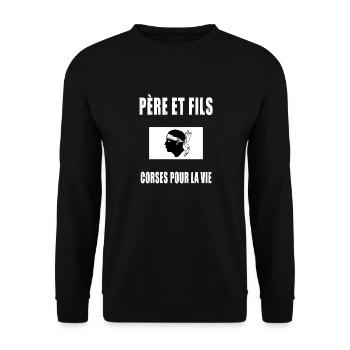 père et fils corse corsica tete de maure papa - Sweat-shirt Unisexe - noir - Devant - Alina (178cm) & Michal (187cm)