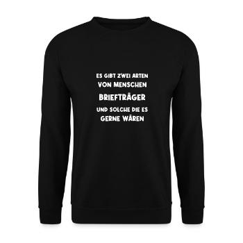 Briefträger Lustiger Postbote - Unisex Pullover - Schwarz - Vorne - Alina (178cm) & Michal (187cm)
