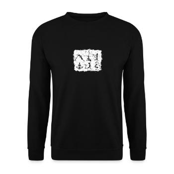 Gruselige Skelette halten Namaste mit kühlem Grinsen fest - - Unisex Pullover - Schwarz - Vorne - Alina (178cm) & Michal (187cm)