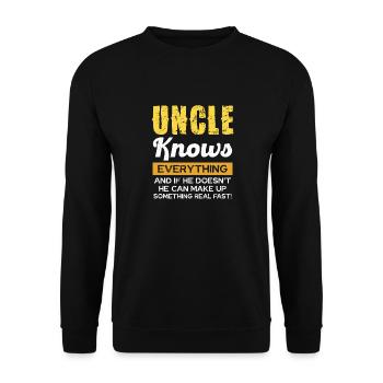 Onkel Weiß Alles Und Kann Es Erfinden - Unisex Pullover - Schwarz - Vorne - Alina (178cm) & Michal (187cm)