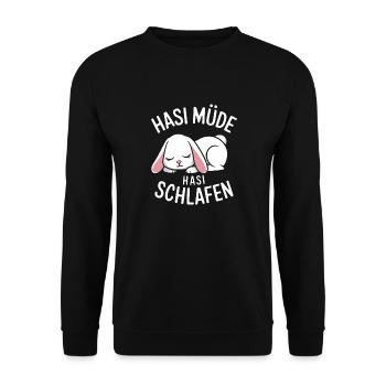 Hasi Müde Hasi Schlafen - Unisex Pullover - Schwarz - Vorne - Alina (178cm) & Michal (187cm)