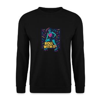 Roll With It - Retro Roller Skater - Unisex Sweatshirt - black - Front - Alina (178cm) & Michal (187cm)