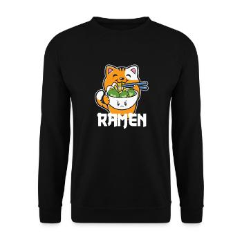 Ramen chat mignon Kawaii Illustration - Sweat-shirt Unisexe - noir - Devant - Alina (178cm) & Michal (187cm)